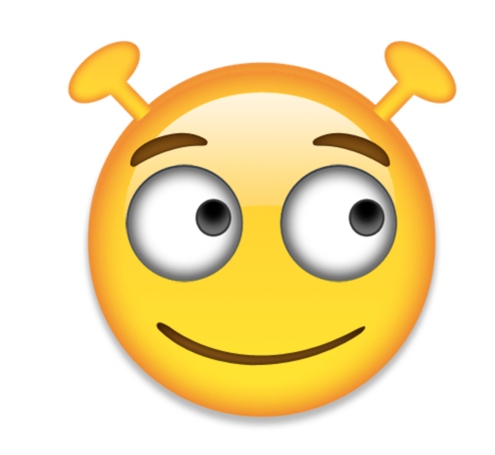 Ein gelber Emoji mit Alien-Ohren und einem freundlichen Blick zur Seite.