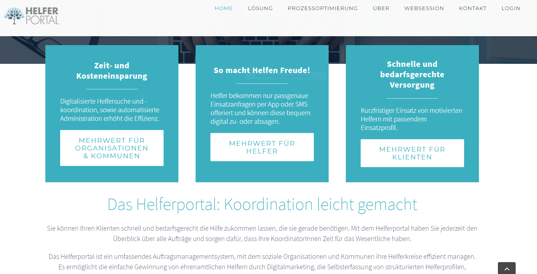 Screenshot von Helferportal.de: Eine Pflege-Plattform, die das Ehrenamt digital vernetzt: